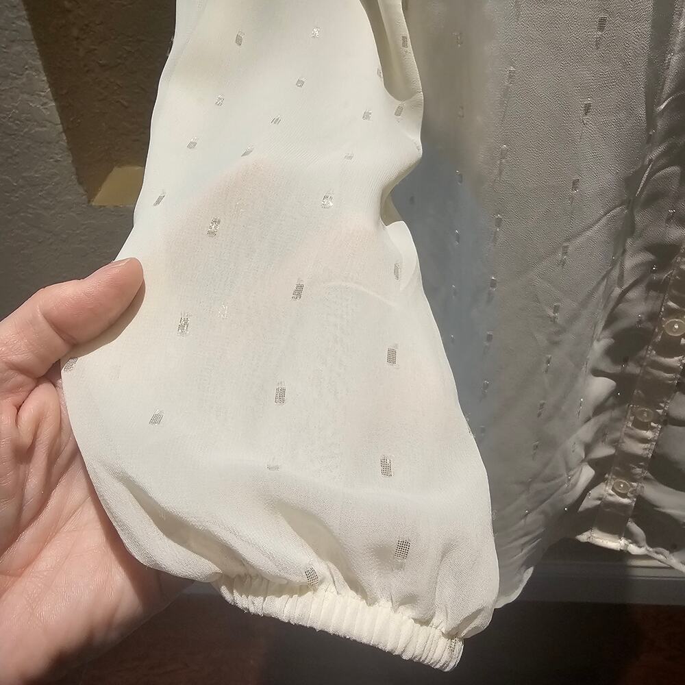 Liz Claiborne S Cream Peasant Blouse Gold Metallic Romantic Cottagecore Top - Picture 7 of 14